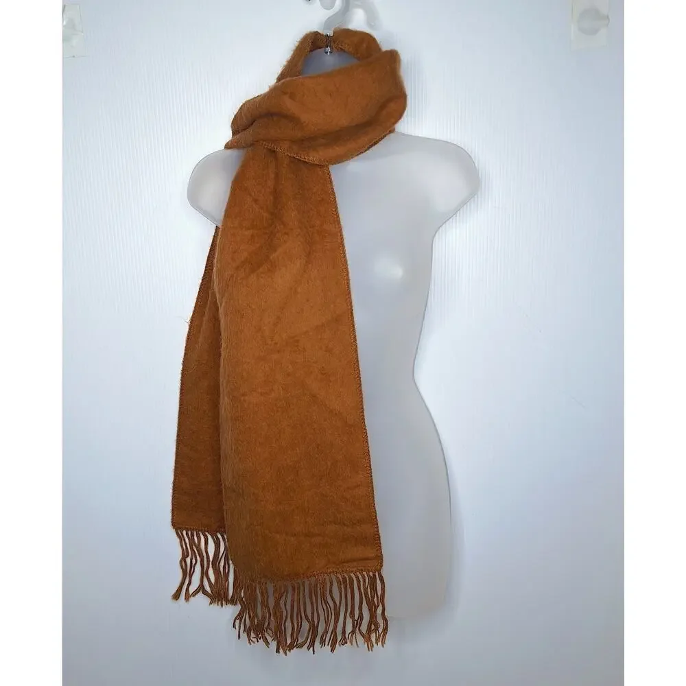 Sanyork Fair Trade 100% Alpaca Scarf Peru Fringe Butterscotch Brown Fuzzy